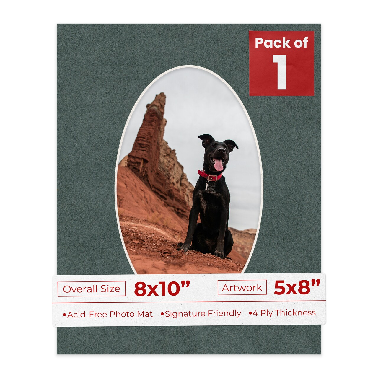 Dark Grey Suede Mat Board for 8x10 Frames - Oval Opening for 5x8 Photos